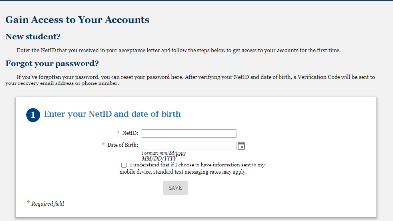Setting Up NetID Account for New Students Screenshot