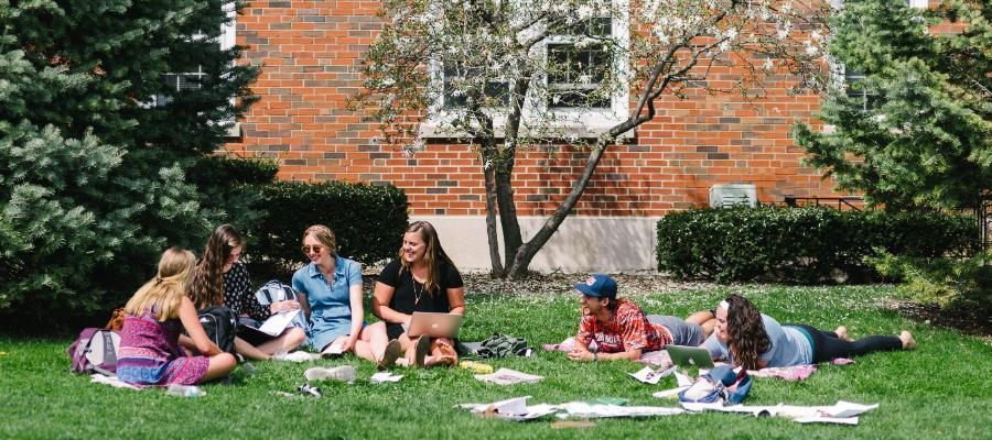 Wheaton College IL students on quad lawn