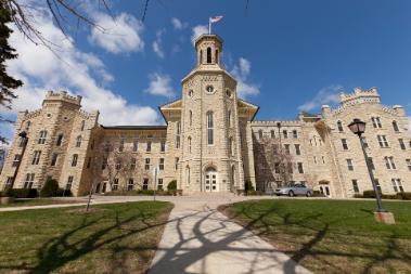 Blanchard Hall in early spring, no leaves on trees