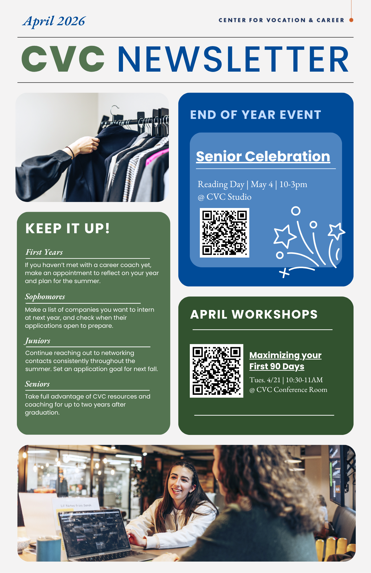 Flyer with a list of April CVC events