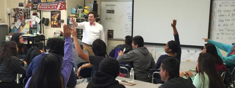 Justin teaching a high school class