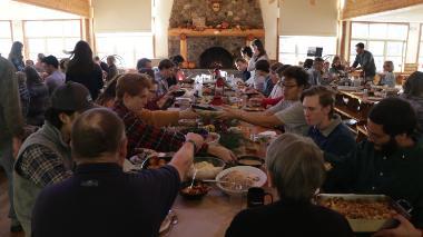 Vanguards and families at Thanksgiving dinner at HoneyRock, Three Lakes WI