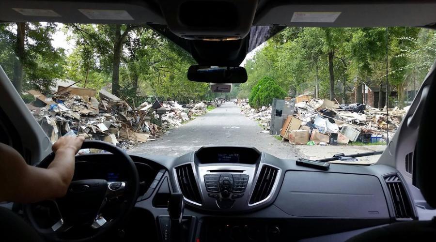 Street view after disaster from car