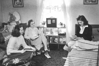 Wheaton College IL women's dorm room with radio