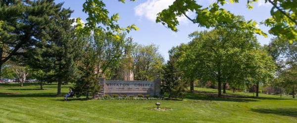 Blanchard Lawn with Wheaton College Sign